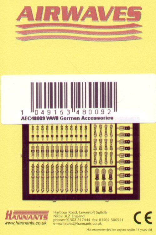 Airwaves (etched) AEC48009 WWII German seatbelts and buckles assorted styles and sizes 1/48
