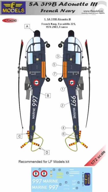 Lf Model C72290 Decals SA 319B Alouette III French Navy 1/72
