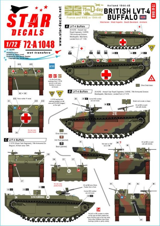 Star Decals 72-A1048 British LVT-4 Buffalo. British Buffaloes in Holland 1944-45.Walcheren, West Kapelle, South Beveland, Arnhem 1/72