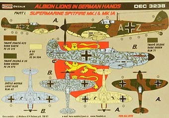 Kora Model DEC3238 Spitfire Mk.I/IA in German hands Pt.1 декали 1/32
