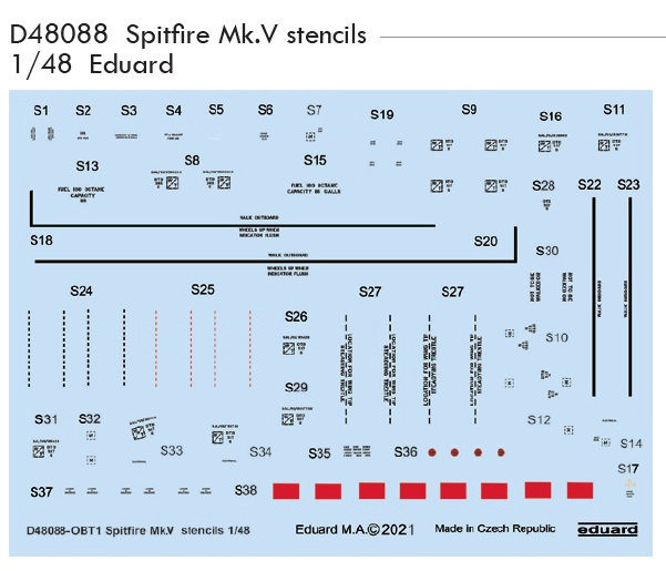 Eduard D48088 Decals Spitfire Mk.V stencils (EDU) 1/48