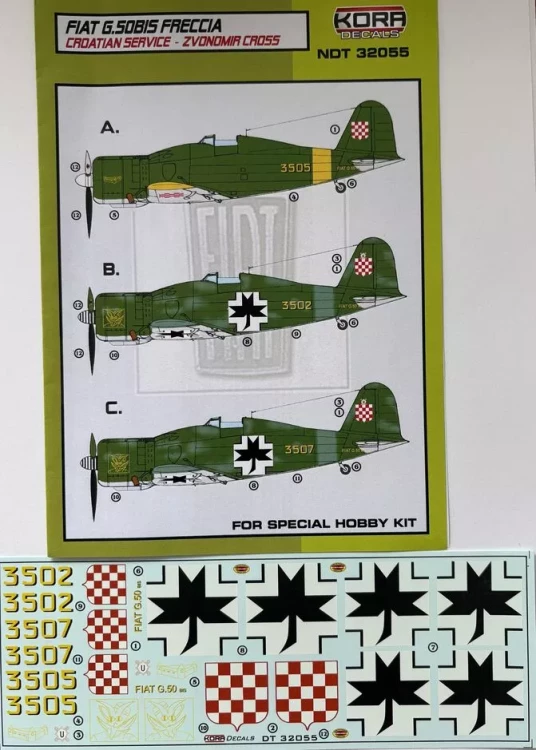 Kora Model NDT32055 Decals Fiat G.50 bis Freccia Croatian Service 1/32