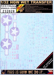 HGW 232028 STENCILS + STARS P-51 D/K Mustang (TAM, REV) 1/32