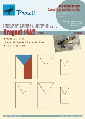 Peewit K47001 Camouflage mask Breguet 14A2 CZ (FLY) 1/48