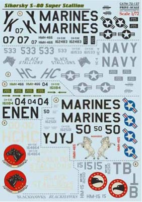 Print Scale 72-137 Sikorsky S-80 Super Stallion The complete set 1,5 leaf Wet decal 1/72