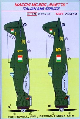 Kora Model NDT72072 MC.200 SAETTA Italian ANR Service декали декали 1/72