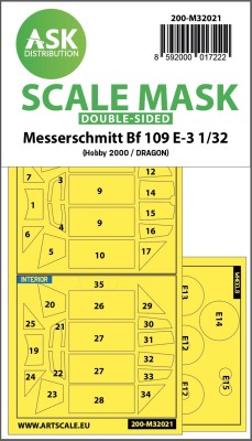 Art Scale 200-M32021 Messerschmitt Bf-109E-3 wheels and canopy frame paint masks (inside &amp; outside) 1/32
