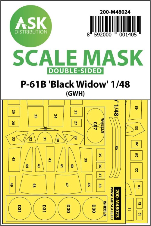 Art Scale 200-M48024 Northrop P-61B 'Black Widow' Kabuki wheels and canopy frame paint masks (outside only) 1/48