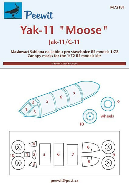 Peewit M72181 1/72 Canopy mask Yak-11 'Moose' (RS)
