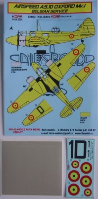 Kora Model DEC72354 Airspeed AS.10 Oxford Mk.I (Belgium) декали декали 1/72