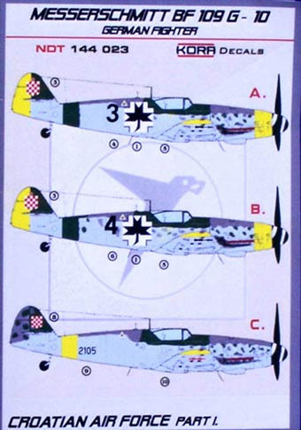 Kora Model NDT144023 Bf 109G-10 Croatian AF Part 1 декали 1/144