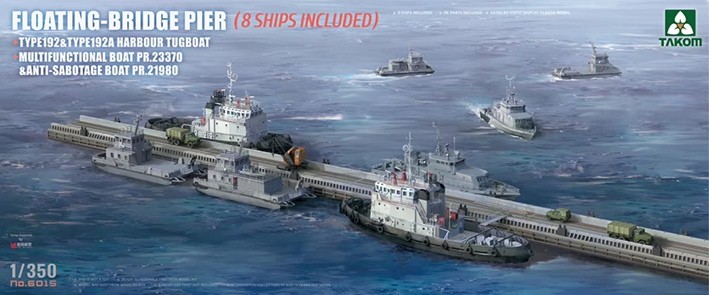 Takom 6015 Морской причал + рейдовые (портовые) буксиры Тип 192 и Тип 192 + многофункциональный модульный катер проекта 23370 и противодиверсионные катера проекта 21980 «Грачонок» 1/350