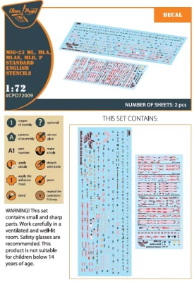 Clear Prop D72009 Decal MiG-23ML, MLD, P, MLAE English stencils 1/72