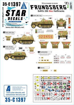Star Decals 35-C1397 Frundsberg # 2.10. SS-Panzer Division.Sd.Kfz.250 'NEU' versions.Sd.Kfz.250/1, Sd.Kfz.250/3, Sd.Kfz.250/7 1/35