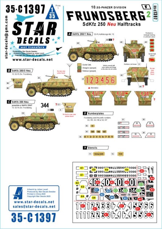 Star Decals 35-C1397 Frundsberg # 2.10. SS-Panzer Division.Sd.Kfz.250 'NEU' versions.Sd.Kfz.250/1, Sd.Kfz.250/3, Sd.Kfz.250/7 1/35