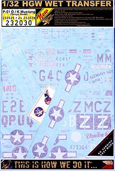 HGW 232030 Decals &amp; stencils P-51 D/K Mustang (TAM, REV) 1/32