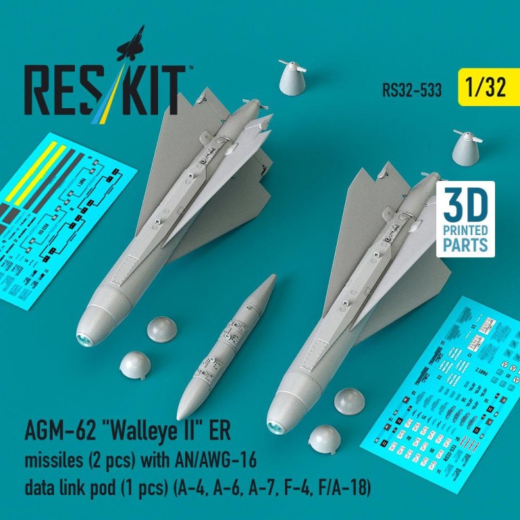 Reskit 32533 AGM-62 Walleye II ER w/ AN/AWG-16 pod (3 pcs) 1/32