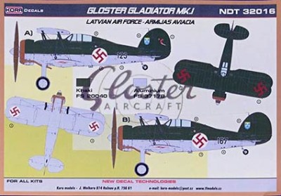 Kora Model NDT32016 Gloster Gladiator Mk.I Latvian AF декали 1/32