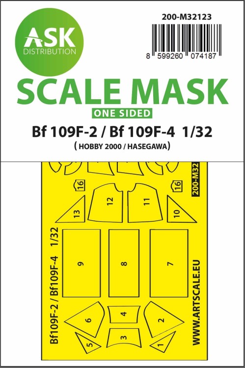 Art Scale 200-M32123 Messerschmitt Bf-109F-2 / Messerschmitt Bf-109F-4 one-sided mask 1/32