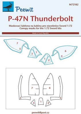 Peewit M72182 1/72 Canopy mask P-47N Thunderbolt (SWORD)