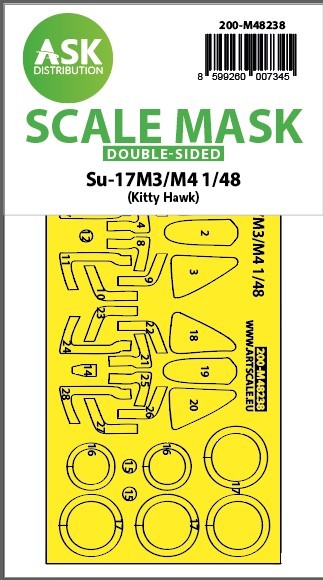 Art Scale 200-M48238 Sukhoi Su-17M3/M4 wheels and canopy frame paint mask (inside and outside) 1/48