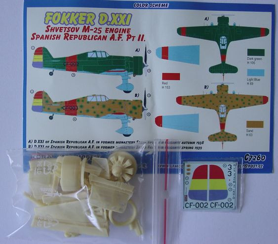 Kora Model C7260 Fokker D.XXI M-25 Engine Set (Spanish Rep) 1/72