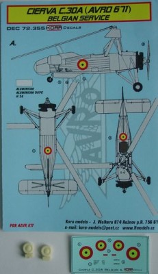 Kora Model DEC72355 C.30A / AVRO 671 (Belgium) декали декали 1/72