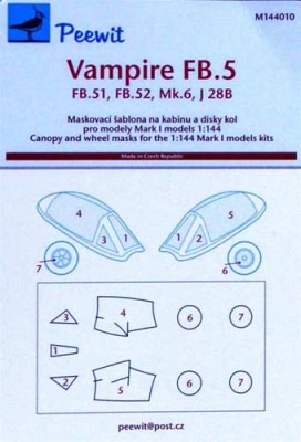 Peewit PW-M144010 1/144 Canopy mask Vampire FB.5 (MARK 1 MODEL)
