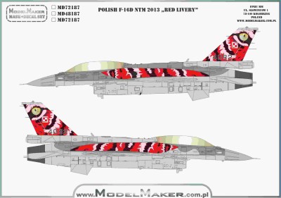 Model Maker Decals MD72187 Polish F-16D NTM 2013 "Red livery" 1/72 Model Maker Decals MD72187 Polish F-16D NTM 2013 "Red livery" 1/72