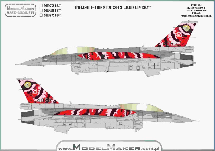 Model Maker Decals MD72187 Polish F-16D NTM 2013 "Red livery" 1/72