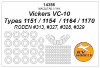 KV Models 14356 Vickers VC-10 Types 1151 / 1154 / 1164 / 1170 (RODEN #313, #327, #328, #329) + маски на диски и колеса RODEN US 1/144