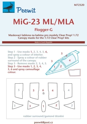 Peewit M72320 Canopy mask MiG-23 ML/MLA Flogger-G (CL.PROP) 1/72