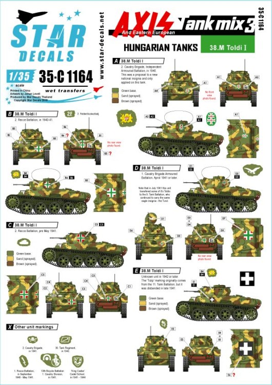 Star Decals 35-C1164 Axis Tank Mix # 3. 38.M Toldi I. Hungarian tanks in WW2 1/35