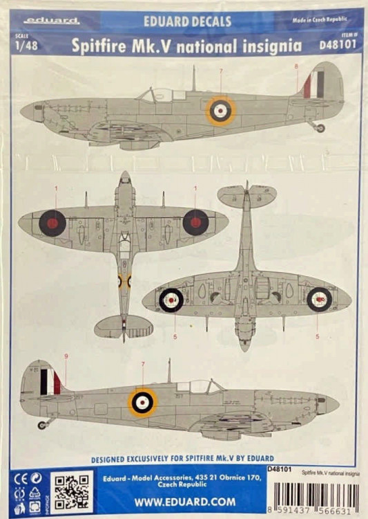 Eduard D48101 Decals Spitfire Mk.V national insignia 1/48