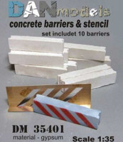 Dan Models 35401 Бетонные заграждения.набор для блокпоста. Материал - гипс. В наборе 10 шт неокрашенных бетонных заграждений.+ трафарет. (вес180 грамм) 1/35
