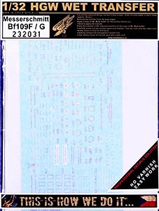 HGW 232031 STENCILS Messerschmitt Bf 109 F/G 1/32