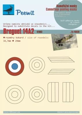 Peewit K47003 Camouflage mask Breguet 14A2 FR (FLY) 1/48