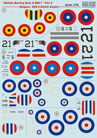 Print Scale 72-226 Balloon-Busting Aces of WW I" Part 3 - Belgium, USA & British Empire 1/72