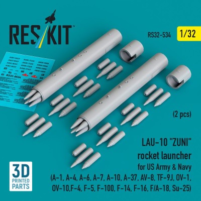 Reskit 32534 LAU-10 ZUNI rocket launcher US Army&amp;Navy (2x) 1/32