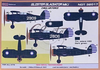 Kora Model NDT32017 Gloster Gladiator MK.I China AF декали 1/32