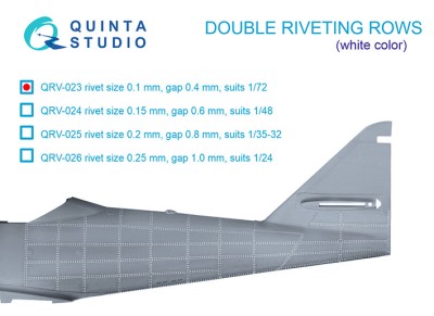 Quinta Studio QRV-023 Сдвоенные клепочные ряды (размер клепки 0.10 mm, интервал 0.4 mm), белые, общая длина 6,7 m 1/72