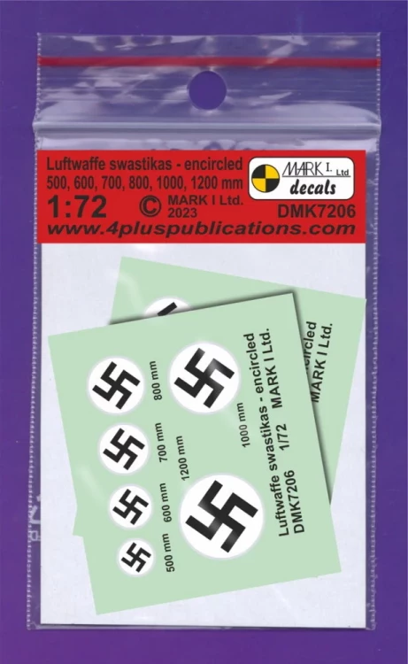 4+ Publications 72006 Decals Luftwaffe Swastikas encircled (2 sets) 1/72