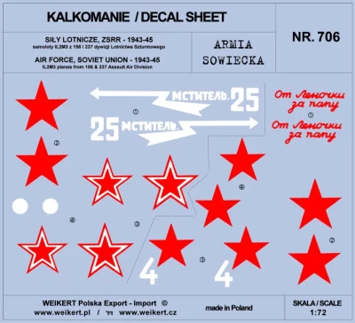 Weikert Decals 706 Markings for IL-2 M3 attack aircraft - pt.4 1/72
