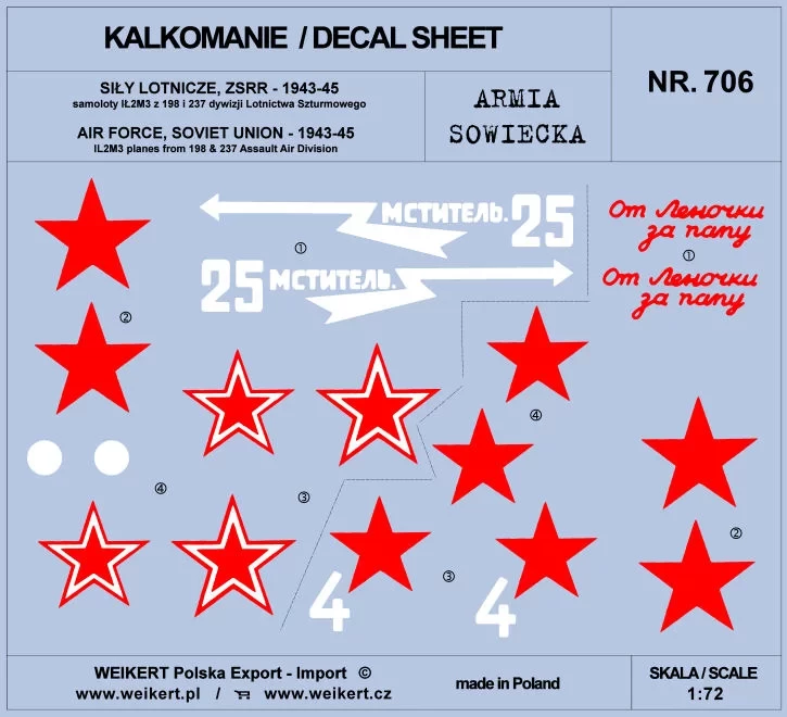 Weikert Decals 706 Markings for IL-2 M3 attack aircraft - pt.4 1/72