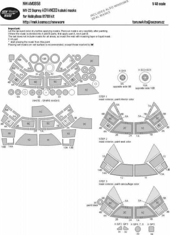 New Ware NWA-M0858 Маска MV-22 Osprey ADVANCED (HOBBYB 81769) 1/48