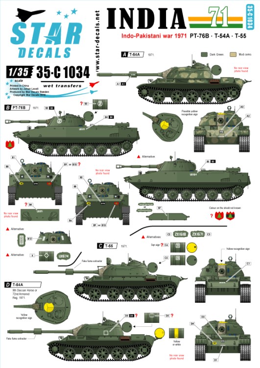Star Decals 35-C1034 Indo-Pakistani War 1971. PT-76B, T-54A, T-55 1/35