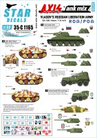 Star Decals 35-C1165 Axis Tank Mix # 4. Vlasov's Russian Liberation Army. ROA / POA. BA-10M, Jagdpanzer 38(t) Hetzer, Soviet T-34 model 1941, plus generics 1/35