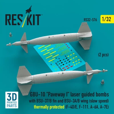 Reskit 32576 GBU-10 Paveway I w/ BSU-37/B fin&amp;BSU-3A/B TP 1/32