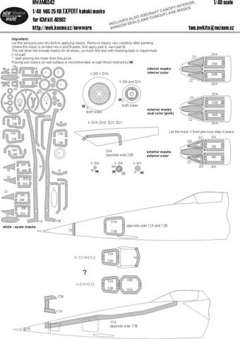 New Ware NWA-M0342 1/48 Mask MiG-25 RB EXPERT (ICM 48902)