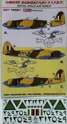 Kora Model NDT72091 Decals Hawker Baghad Fury F.1 Royal Iraqi AF 1/72